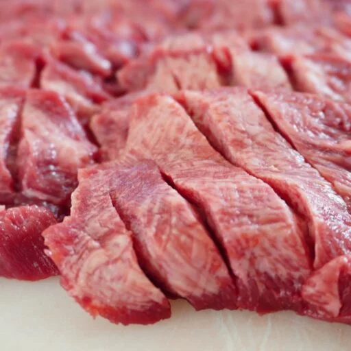キッパの切れ込みを入れた生牛たんのスライスの接写